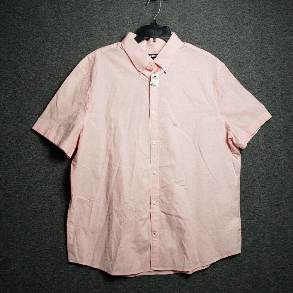 NWT Express Button Down Blouse Mens Size XL Blush Pink Cotton Short Sleeves